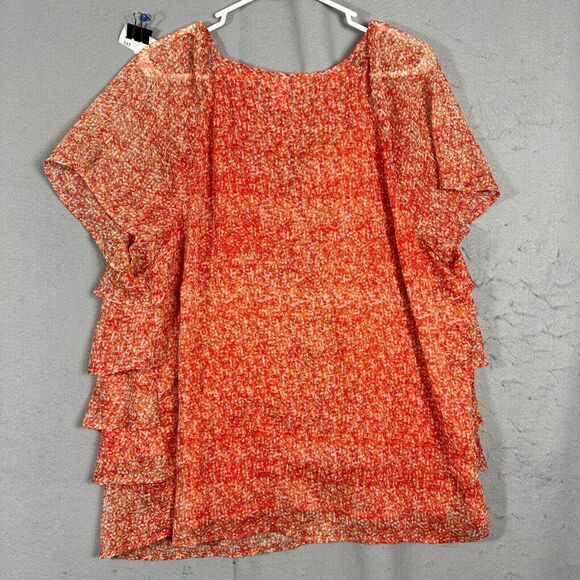 CJ Banks Womens Pullover Scoop Neck Line Orange Blouse Plus Size 1X - Picture 8 of 10